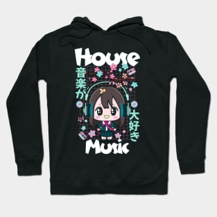 HOUSE MUSIC - Cute Kawaii Character (White/teal/pink) Hoodie